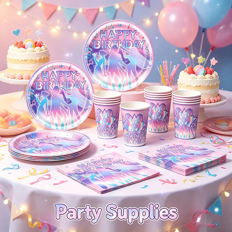 KPOP Pink & Purple Disposable Tableware Set for Birthday Parties