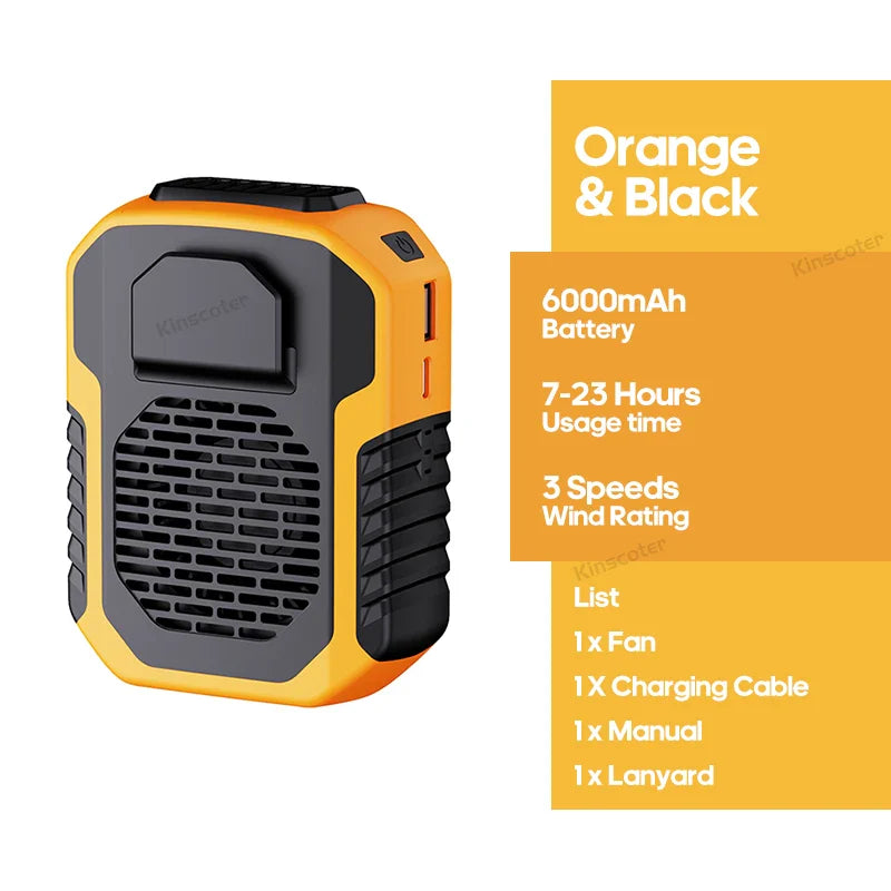 Kinscoter 6000mAh Portable Fan with Power Bank & Lanyard