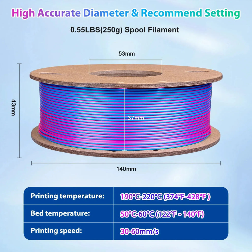 Silk PLA 3D Printer Filament - Triple Color 1.75mm Pack of 250g