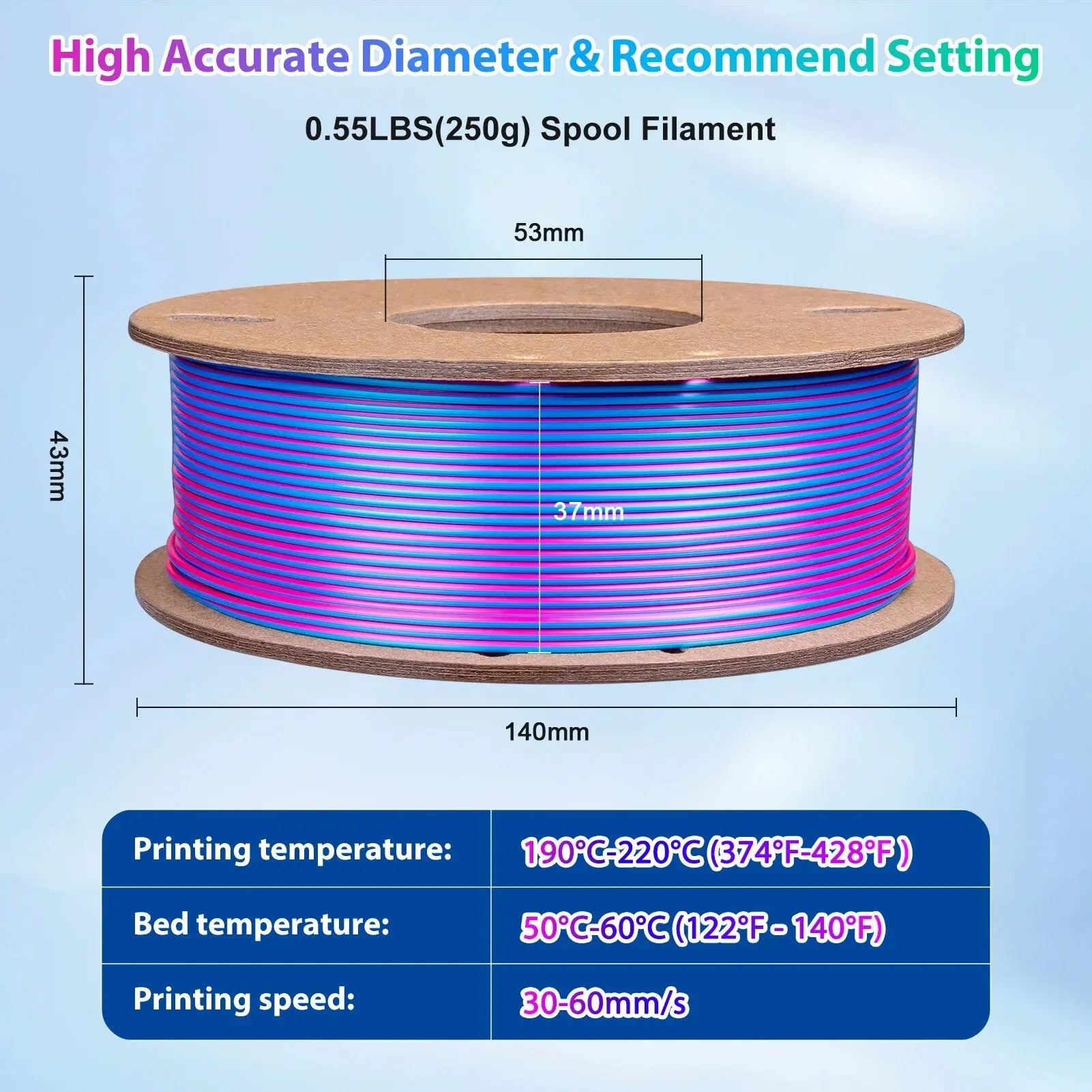 Silk PLA 3D Printer Filament - Triple Color 1.75mm Pack of 250g