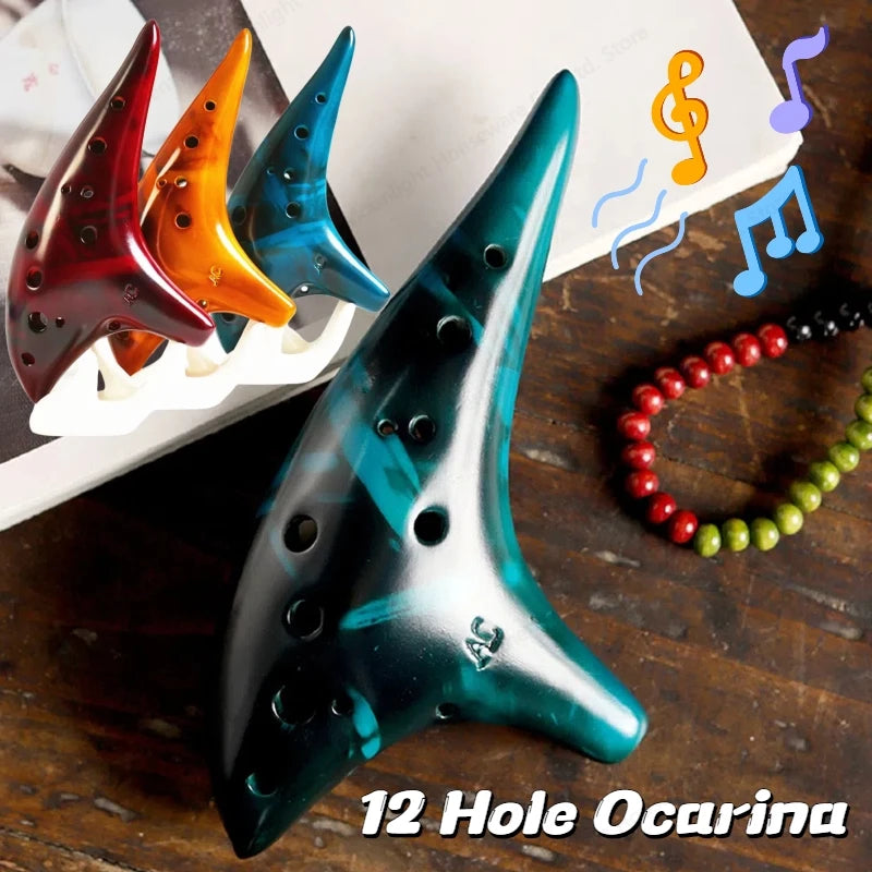 12 Hole Alto C Ceramic Ocarina with Song Book & Carry Bag - Perfect for Beginners