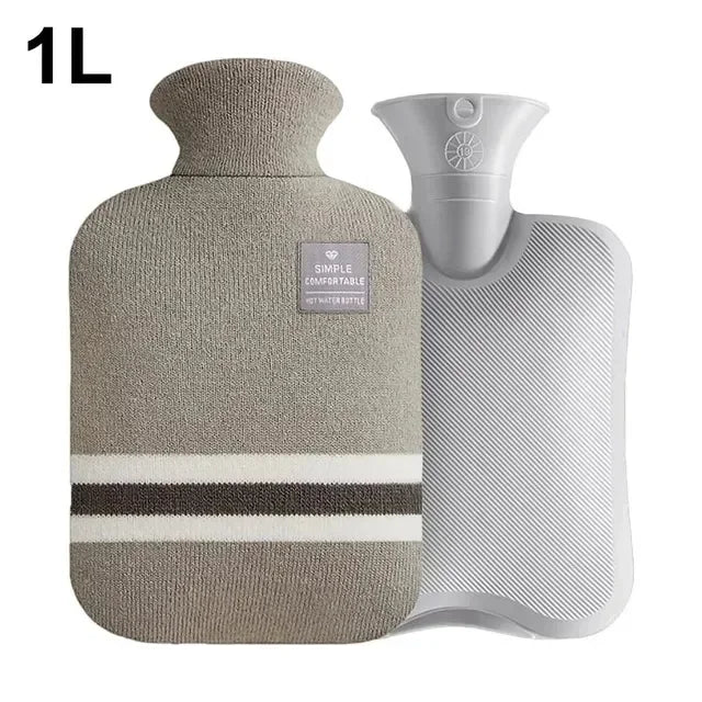 Durable Hot Water Bottle with Knitted Cover for Pain Relief - 1L/2L