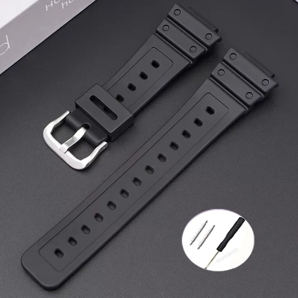 16mm Waterproof Silicone Watch Strap for Casio Models | Silver Buckle