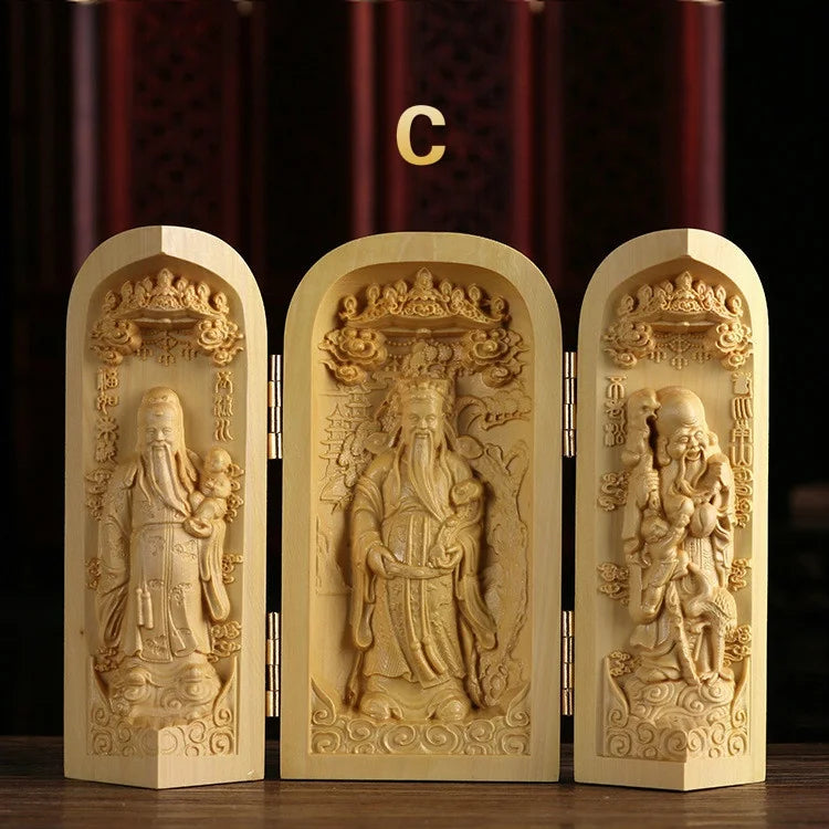 Boxwood Guanyin Buddha Statue - Elegant Wooden Art Decor
