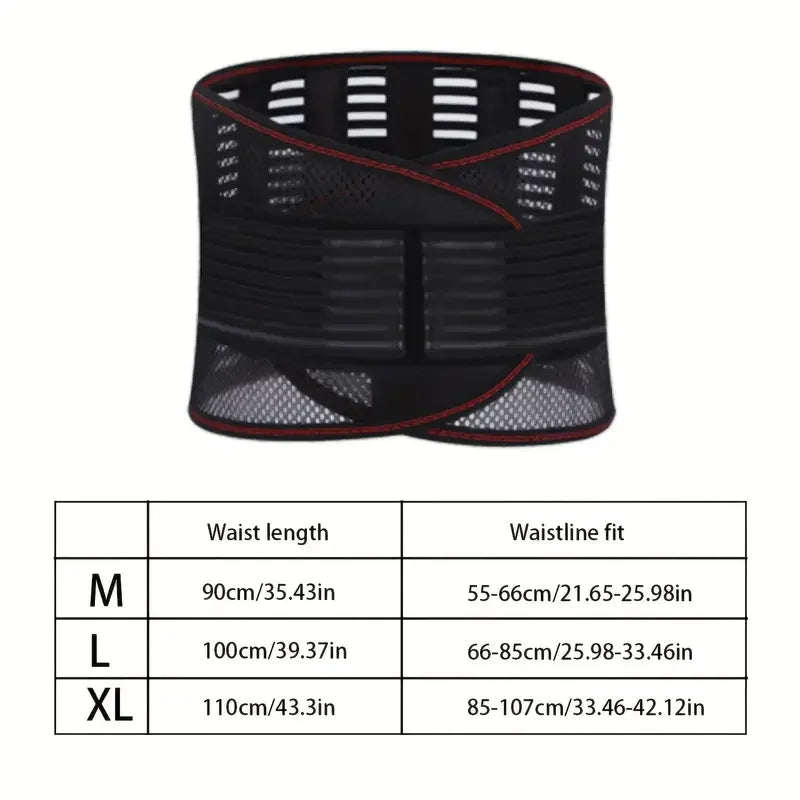 Breathable Lumbar Support Belt - Adjustable Compression Back Brace