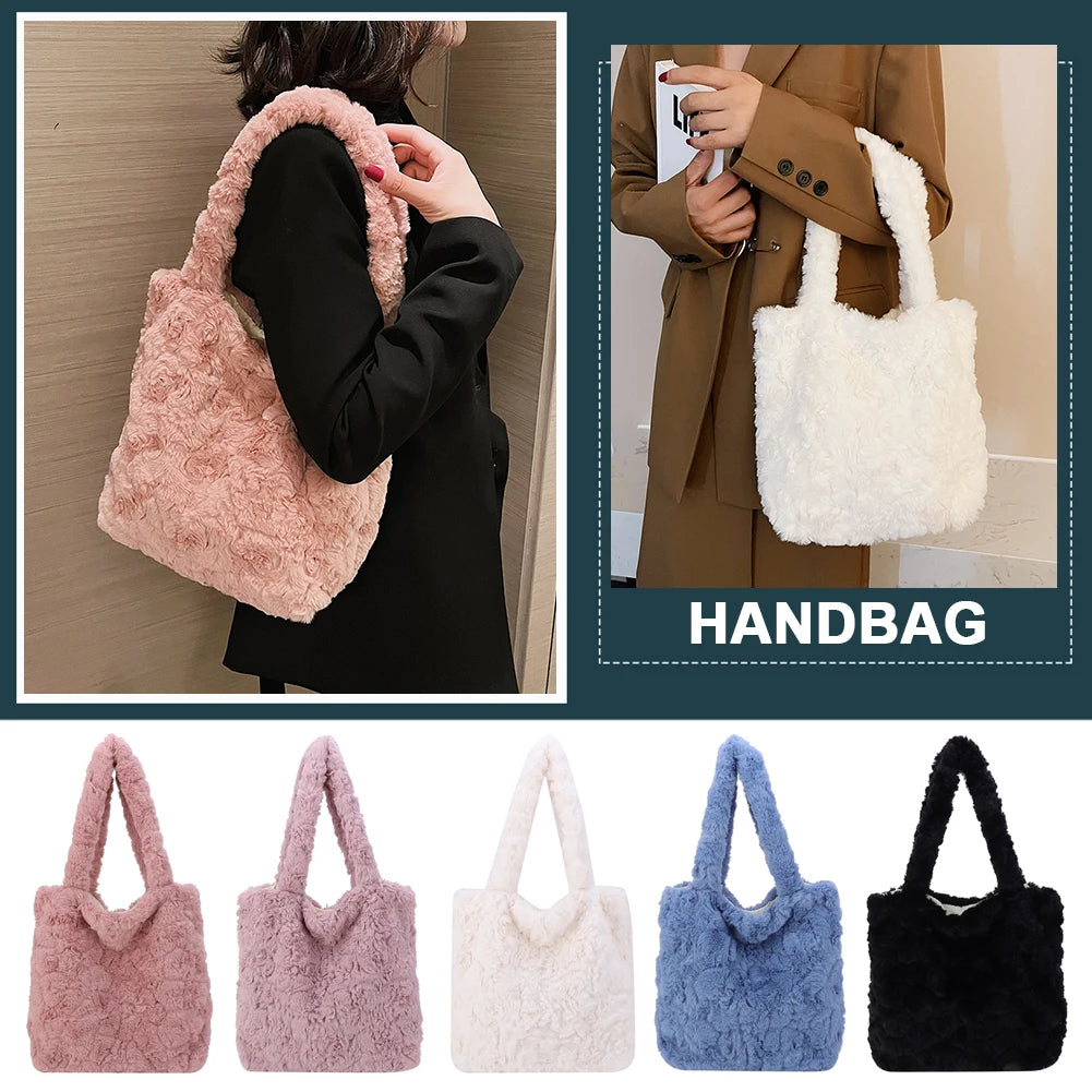 Fluffy Plush Women’s Clutch Handbag - Cozy Tote for Travel & Gifts