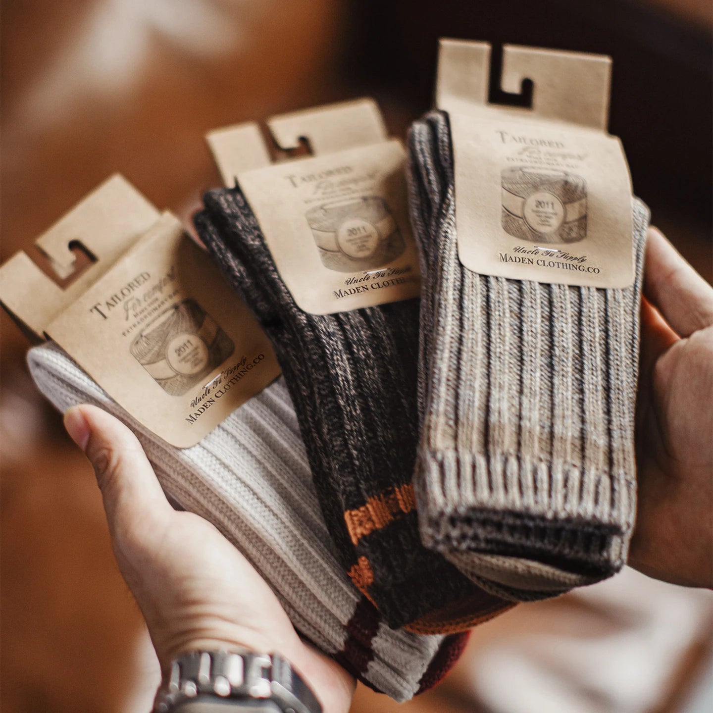 Maden Men's 3-Pack Wool Blend Thermal Mid-Calf Socks Set