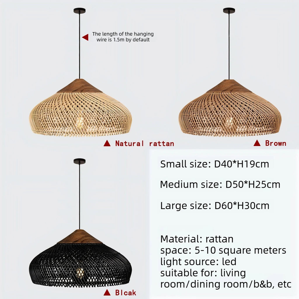 Japanese Wabi-Sabi Hand-Woven Rattan Pendant Light - Boho E27 Lamp