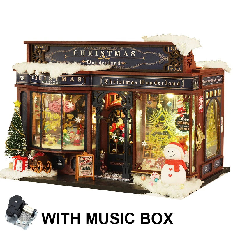 DIY Wooden Christmas Wonderland Dollhouse Kit with LED Lights
