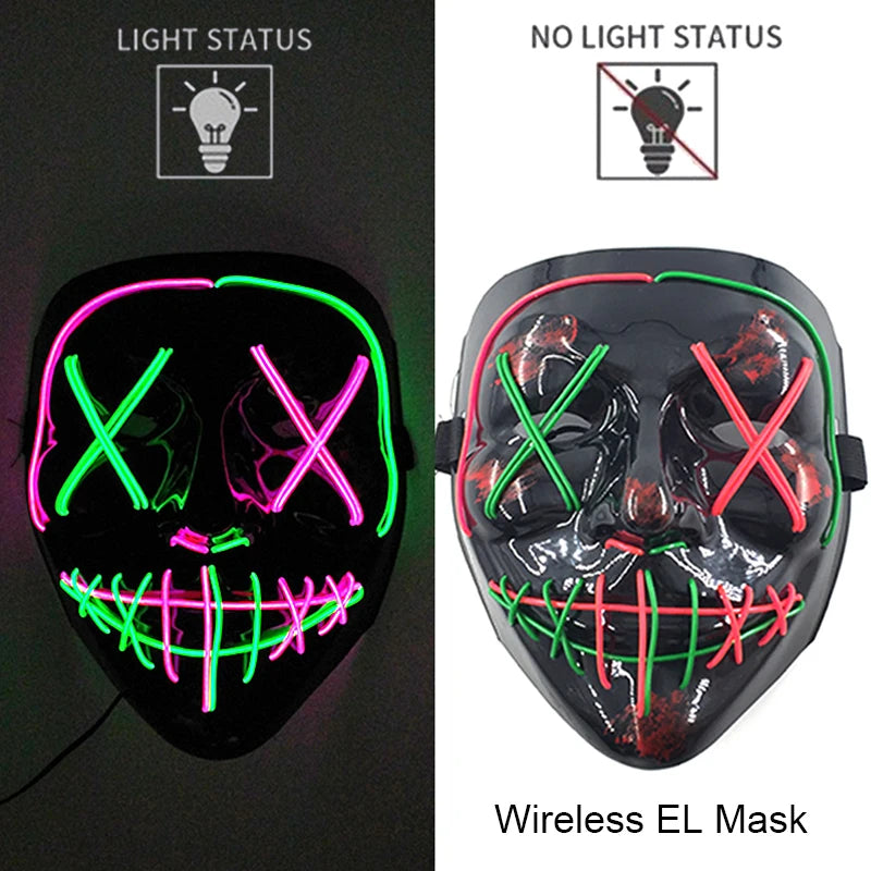 Glow-in-the-Dark Wireless LED Purge Mask for Halloween Cosplay