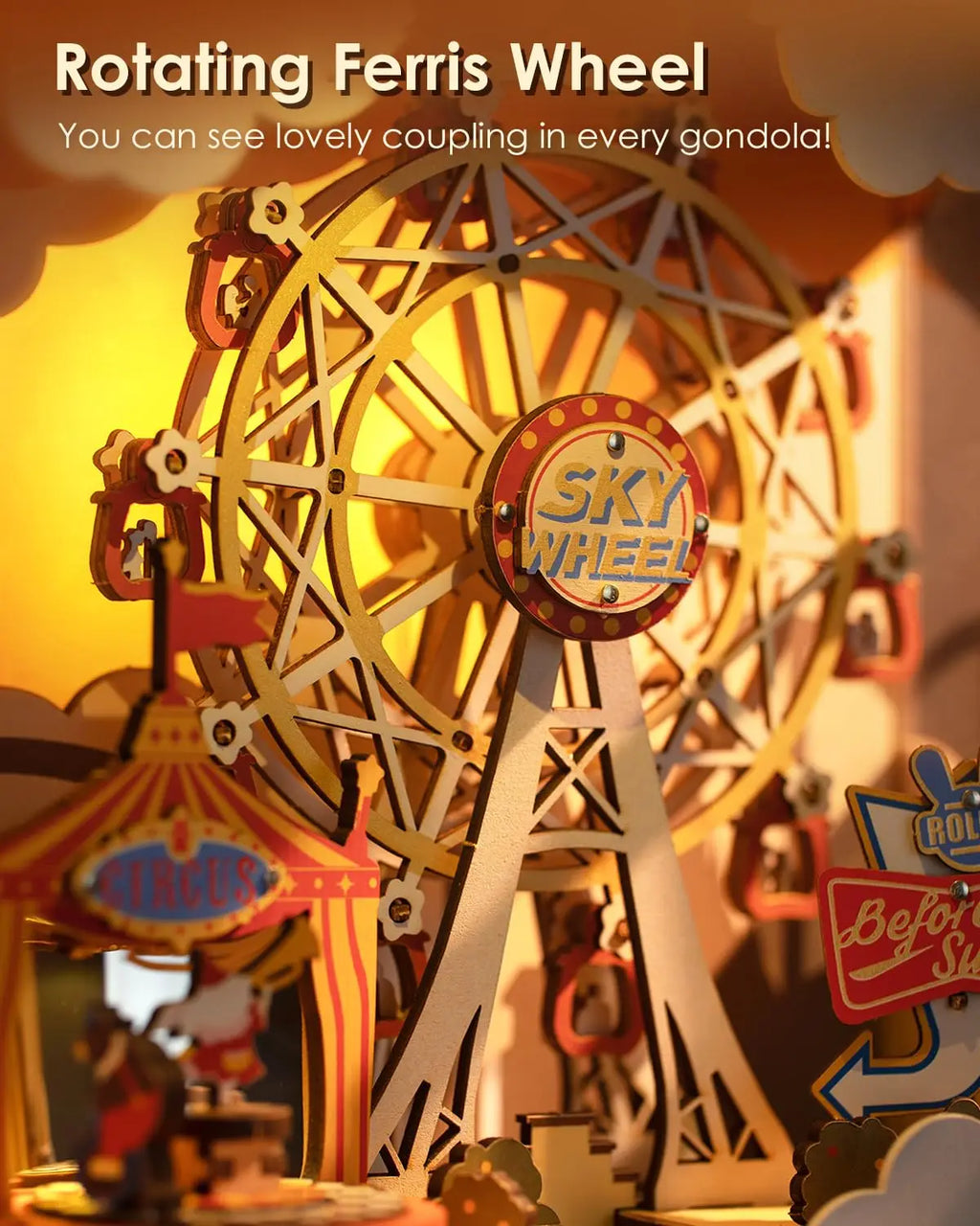 Robotime Sunset Carnival Music Box - LED Ferris Wheel Decor