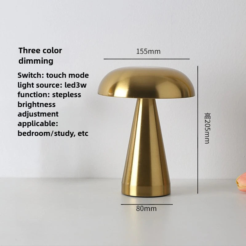 Dimmable Retro LED Mushroom Table Lamp - Touch Control & Rechargeable