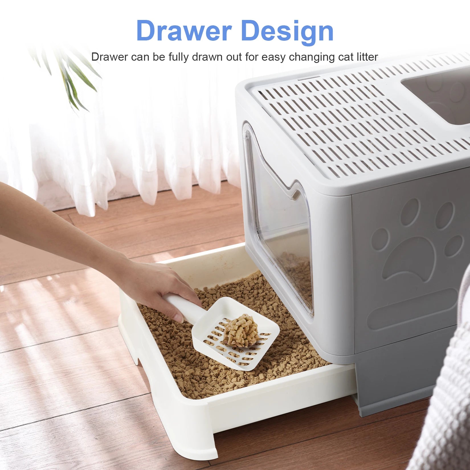 XXL Foldable Cat Litter Box with Front Entry & Top Exit - Space Saving