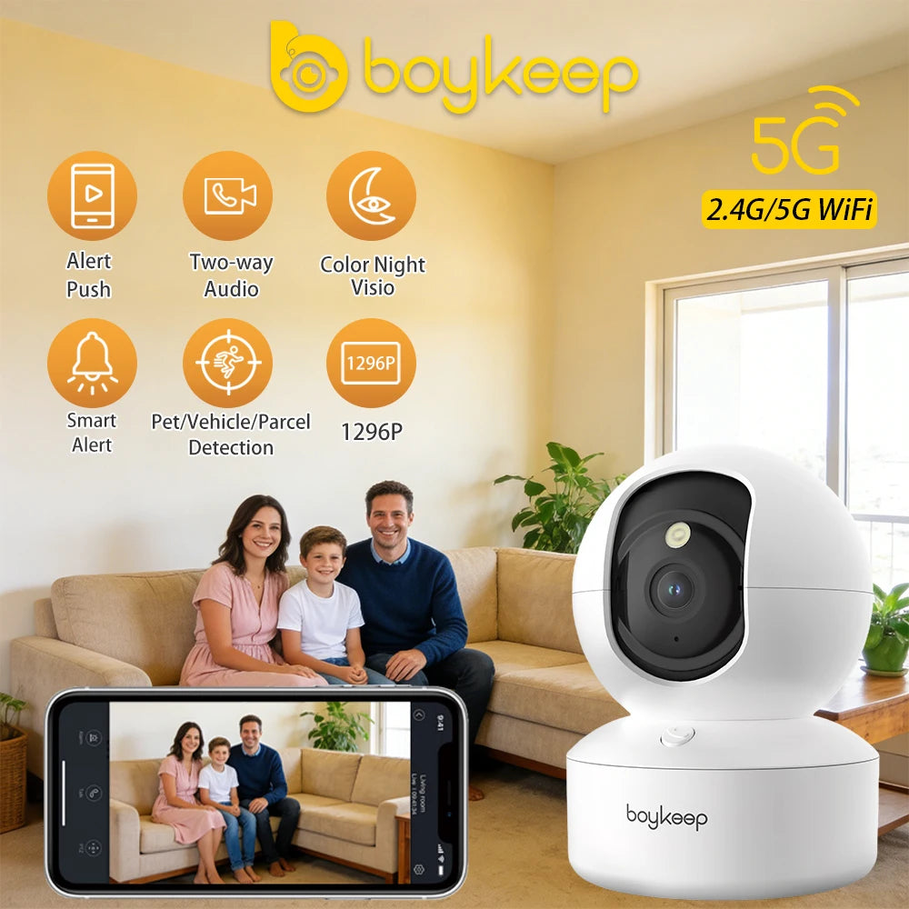 BoyKeep 2K Smart WiFi Security Camera with 360° PTZ & Night Vision