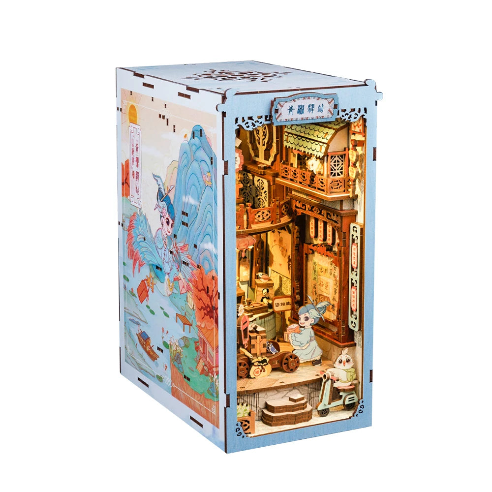 CUTEBEE LED Book Nook Dollhouse Kit with Dust Cover for DIY Enthusiasts