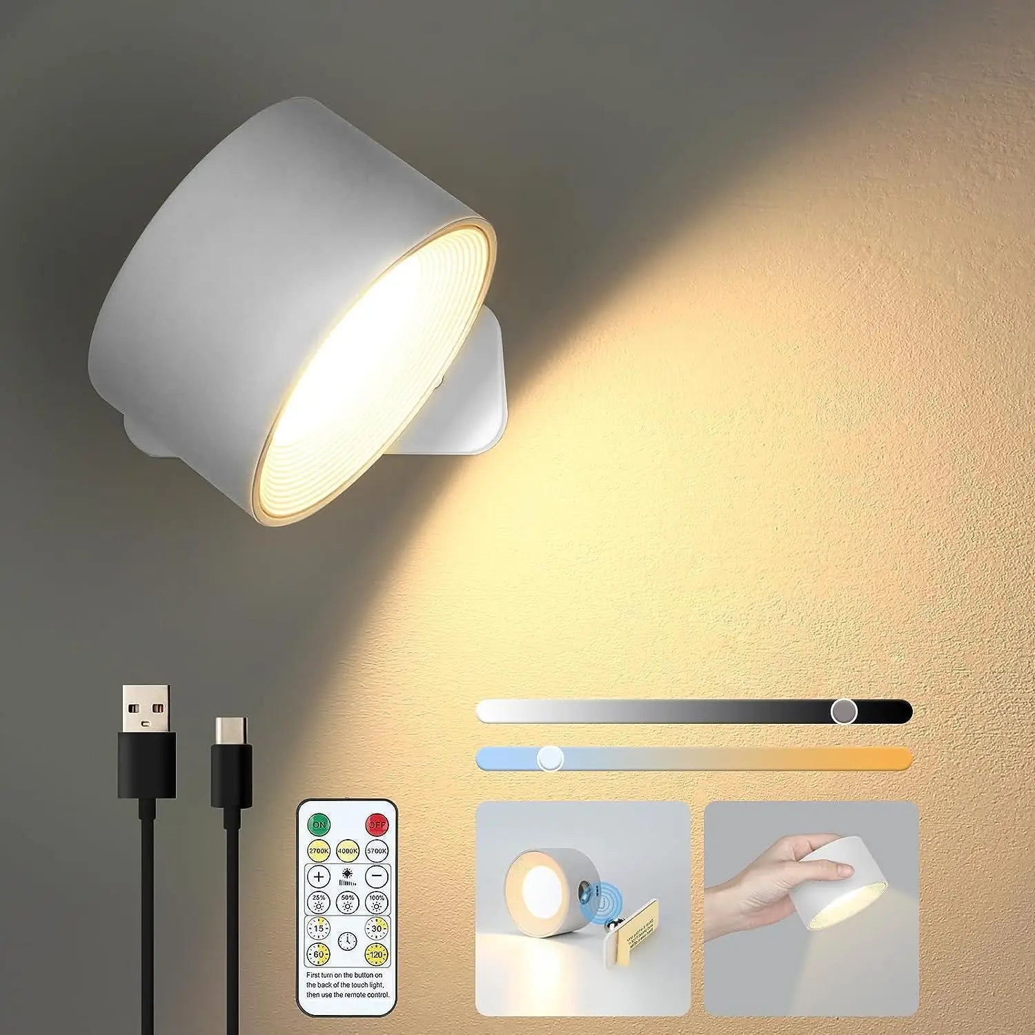 Magnetic Touch Rechargeable Wall Lamp with Remote & Dimmable Lighting