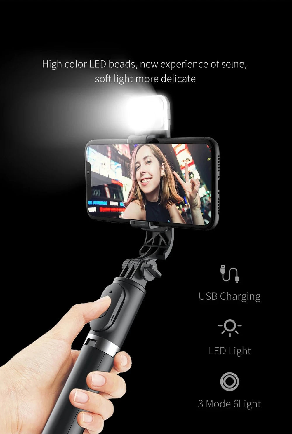 Bluetooth Selfie Stick Tripod with Remote & LED Light for Smartphones