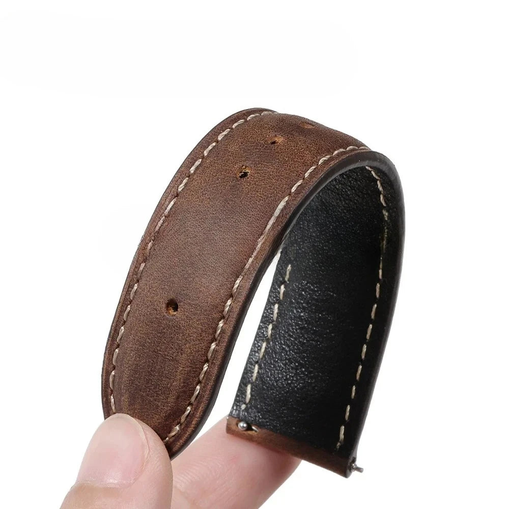 Genuine Leather Watch Band with Butterfly Buckle - 18/20/22mm Options