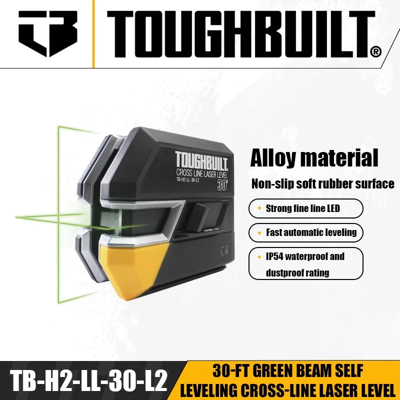 ToughBuilt 30-ft Green Beam Self-Leveling Laser Level for Precision Layout