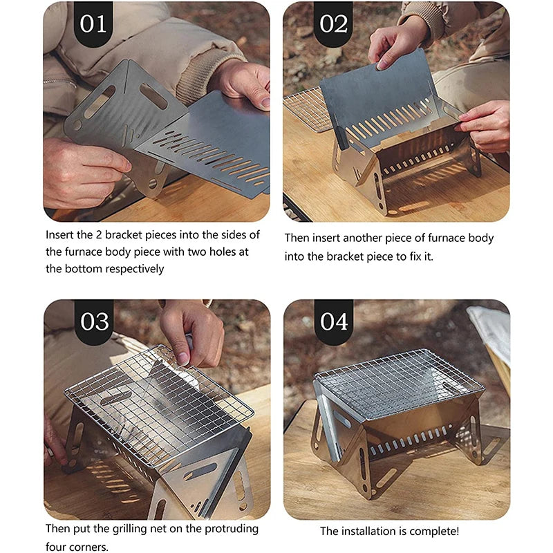 Portable Stainless Steel Folding BBQ Grill for Outdoor Cooking
