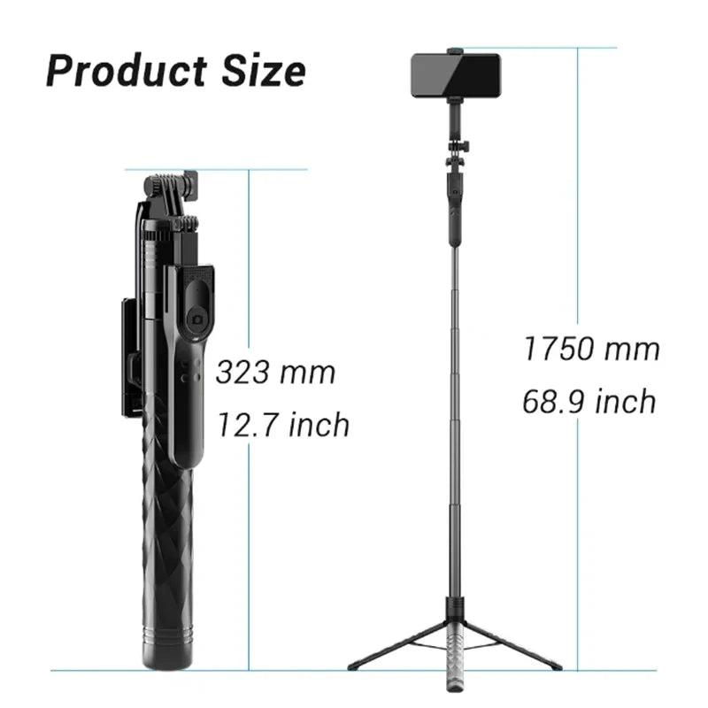 1.7M Wireless Selfie Tripod - Stable Shooting for Action Cameras & Smartphones