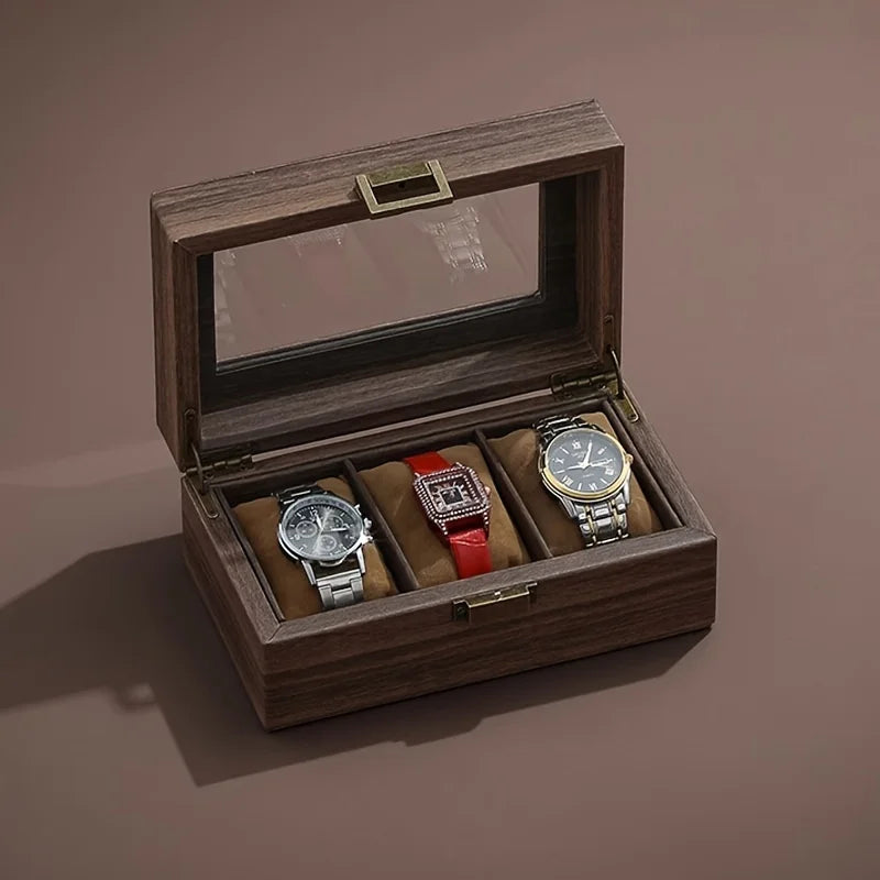 Vintage Wood Grain Watch Storage Box - Organize 6 Watches Elegantly