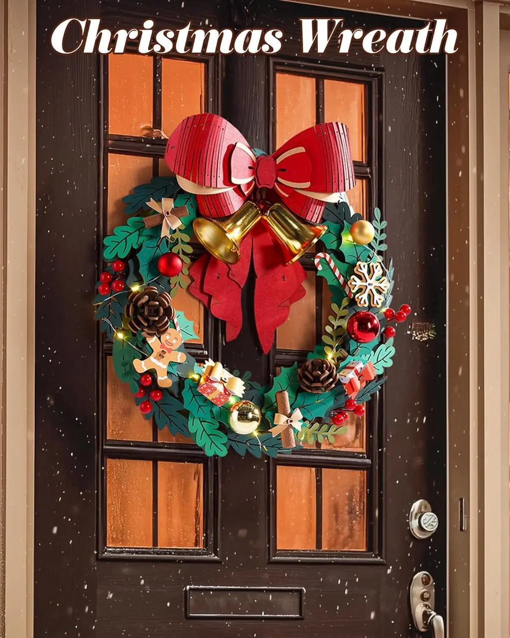 DIY 16-Inch Wooden Christmas Wreath with LED Lights & Red Bow