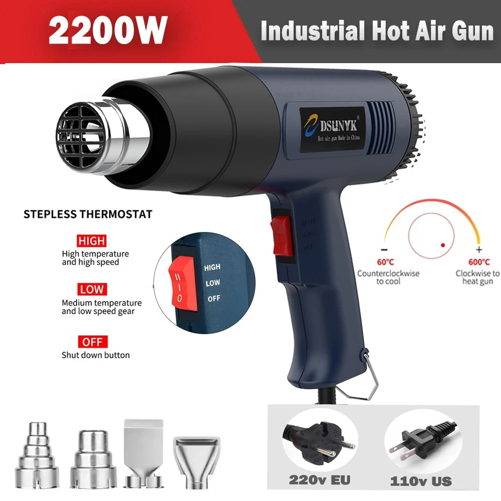 2000W Digital Hot Air Gun with Adjustable Temperature for Soldering & Shrink Wrapping