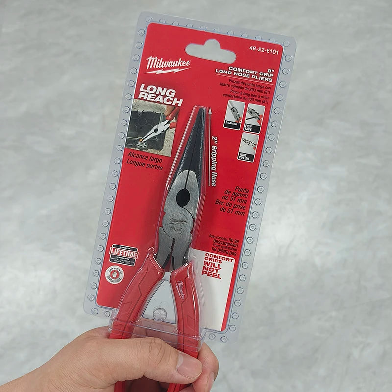 Milwaukee 8" Long Nose Pliers with Comfort Grips & 2" Gripping Nose
