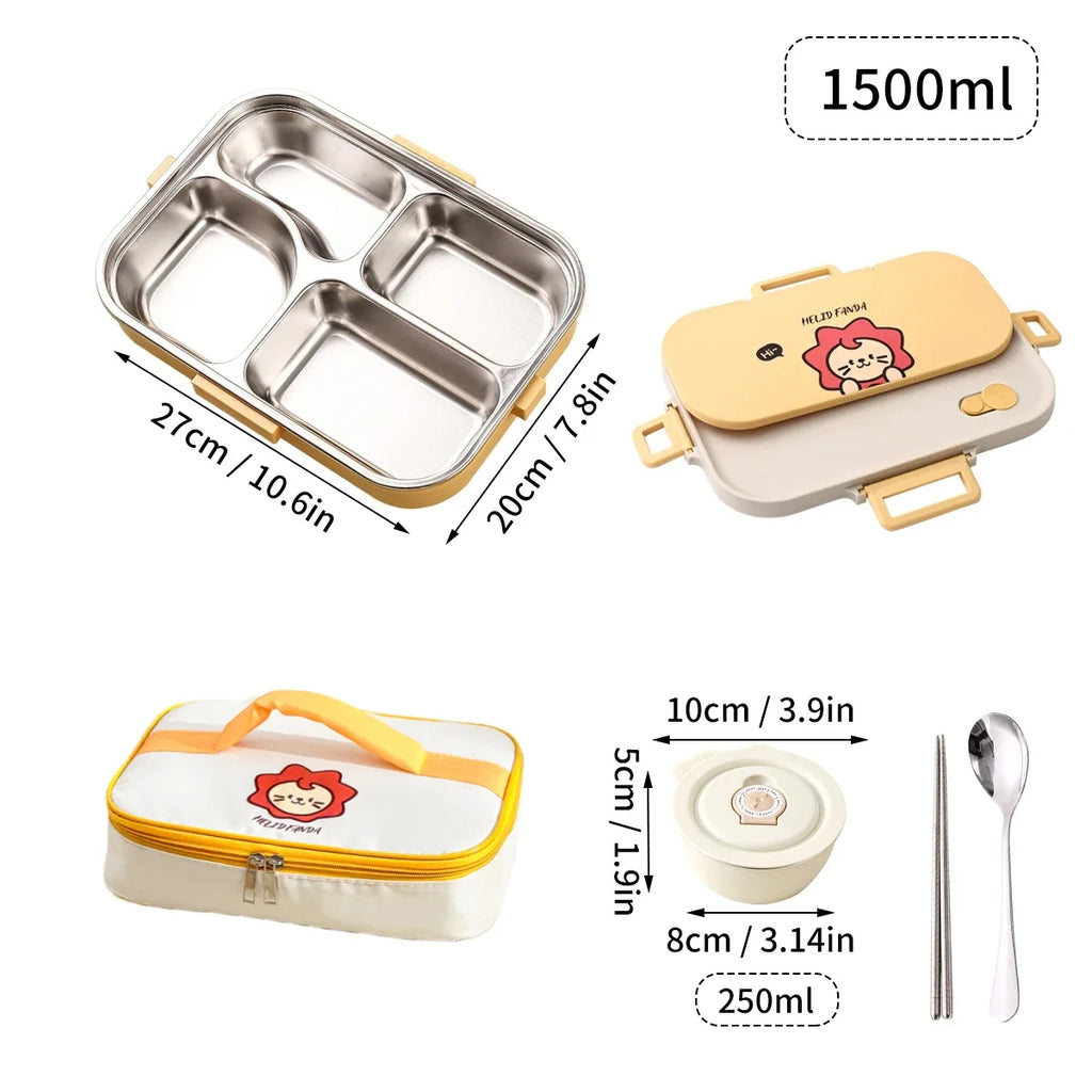 WORTHBUY Portable 4-Grid Stainless Steel Lunch Box with Utensils