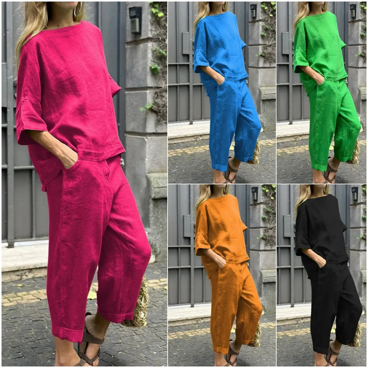 Chamliforve Women's Plus-Size 2-Piece Summer Cotton-Linen Set