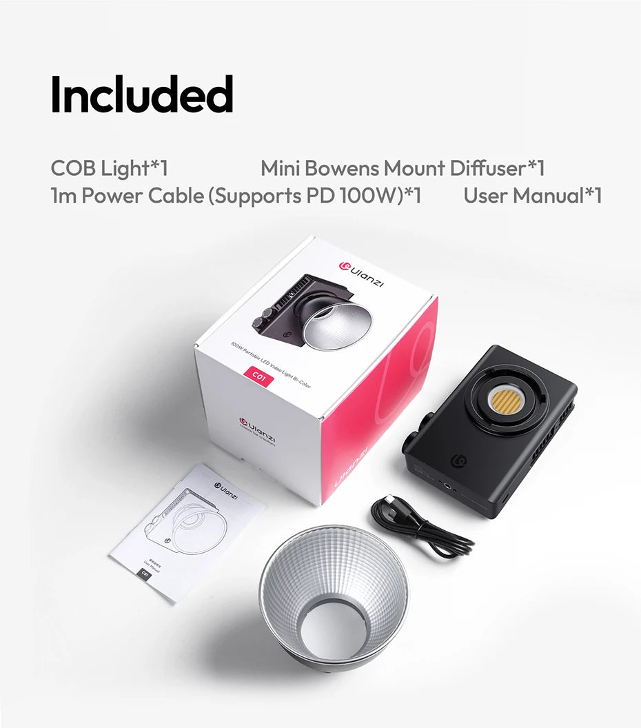 Ulanzi C01 100W Bi-Color COB Light with Cooling Fan for Vlogging