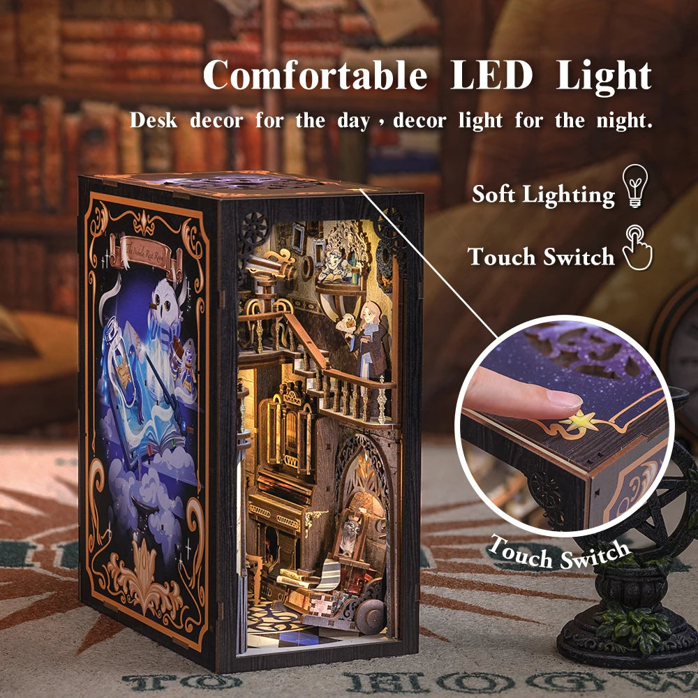 CUTEBEE Mini DIY Book Nook Kit with Touch Light & Dust Cover
