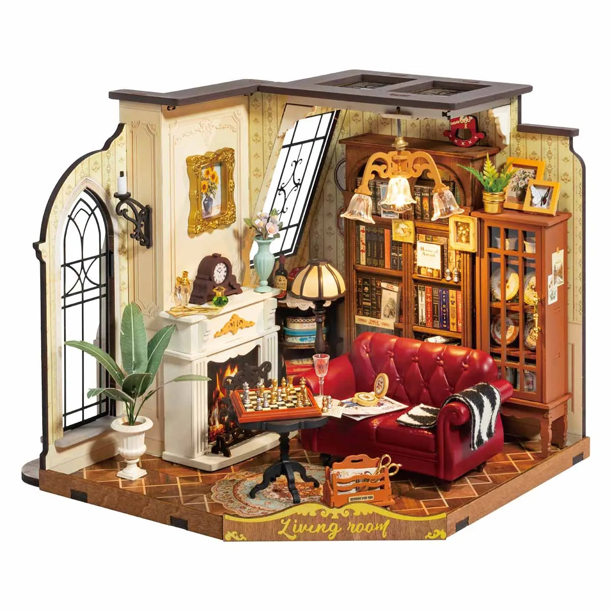 Robotime DIY Catherine's Living Room Dollhouse - Miniature Wooden Kit