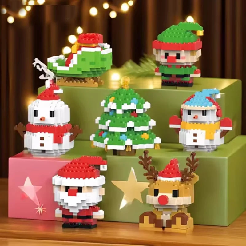 Festive Christmas Micro Brick Set - Santa, Snowman, Reindeer & Tree