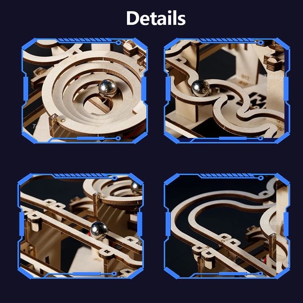 3D Wooden Puzzle Marble Run Set - DIY Mechanical Model Kit for All Ages