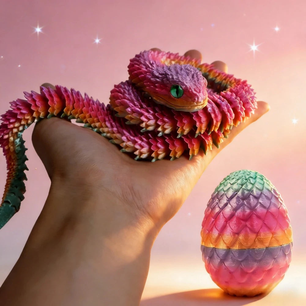 3D Printed Articulated Snake & Dragon Egg – Unique Home Decor