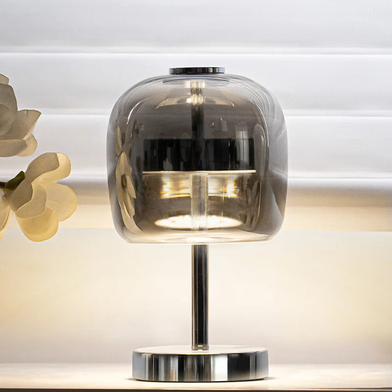 Modern Glass USB Charging Desk Lamp - Three-Color Dimming LED