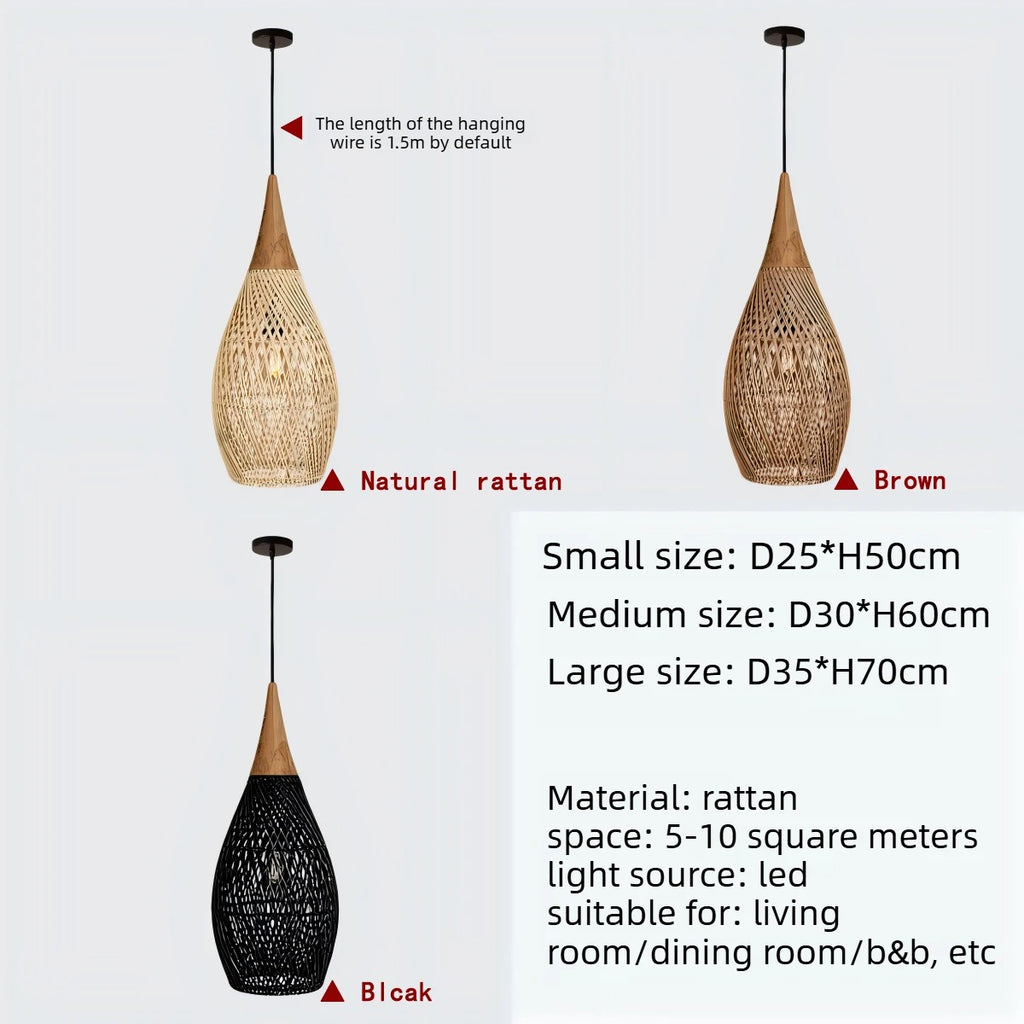 Japanese Wabi-Sabi Hand-Woven Rattan Pendant Light - Boho E27 Lamp