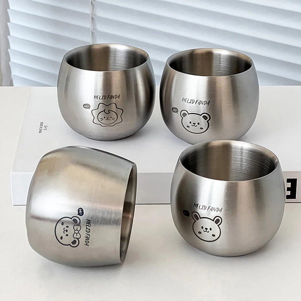 Double-Layer Cute Metal Coffee Cup for Kids - 120ml Stainless Steel