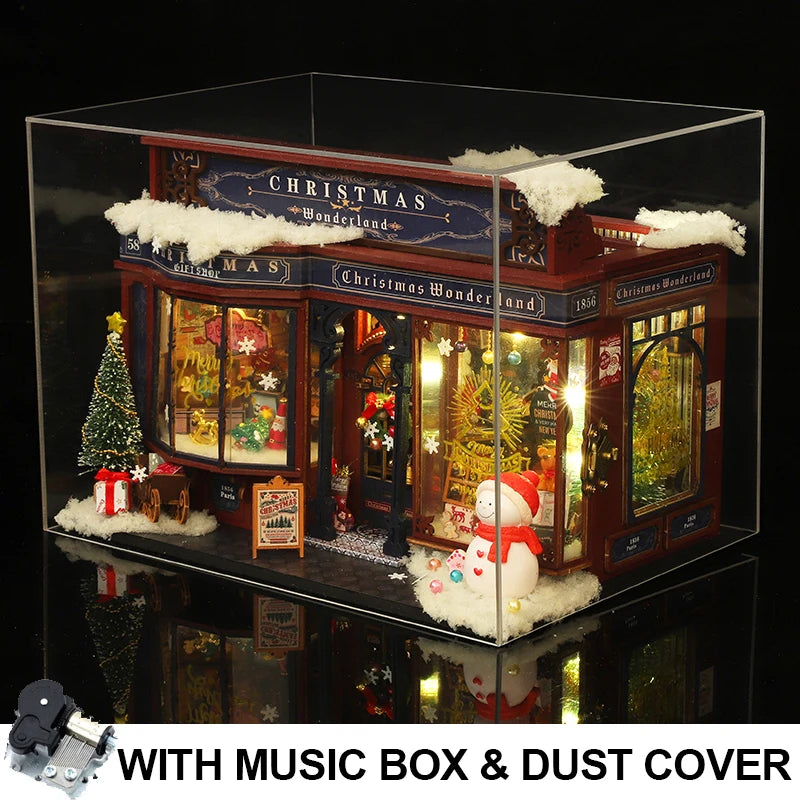 DIY Wooden Christmas Wonderland Dollhouse Kit with LED Lights