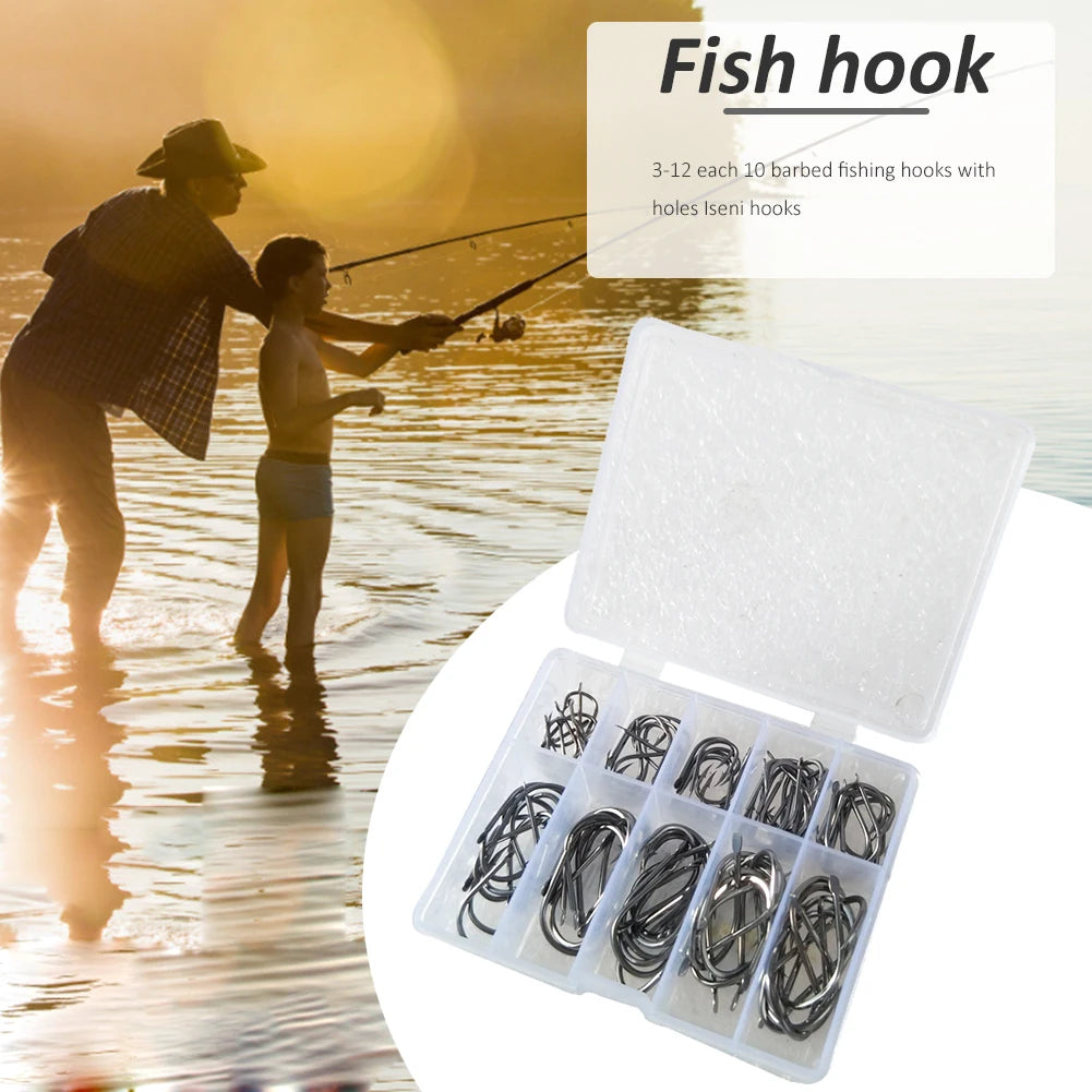 100Pcs Barbed Carbon Steel Fishing Hooks Set for Freshwater Tackle