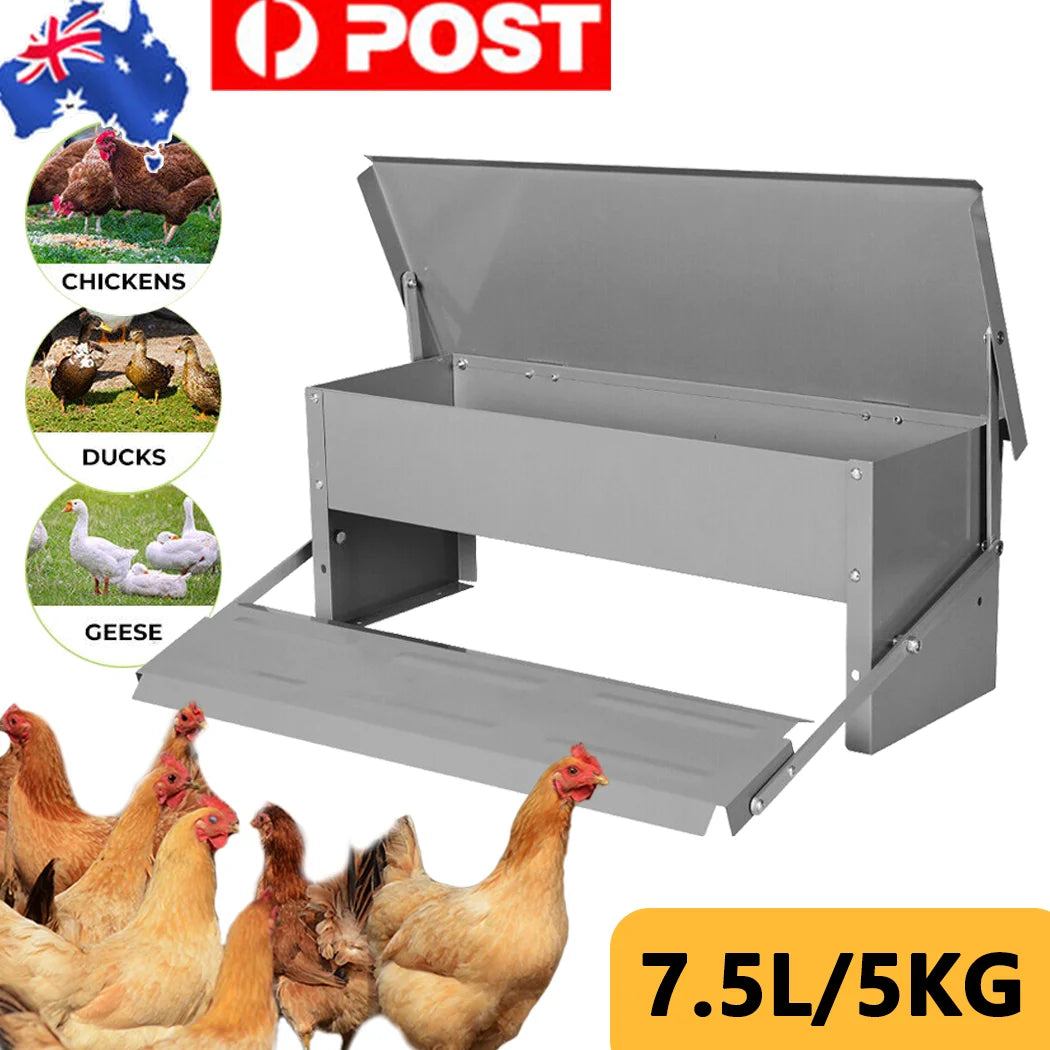 PORIYA 7.5L Chicken Feeder - Automatic Treadle & Galvanized Steel