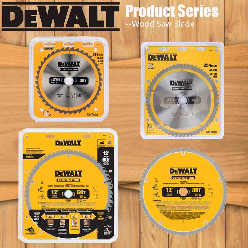 DEWALT Wood Saw Blades - 216/254/305MM, 40T/60T/80T, Carbide Precision