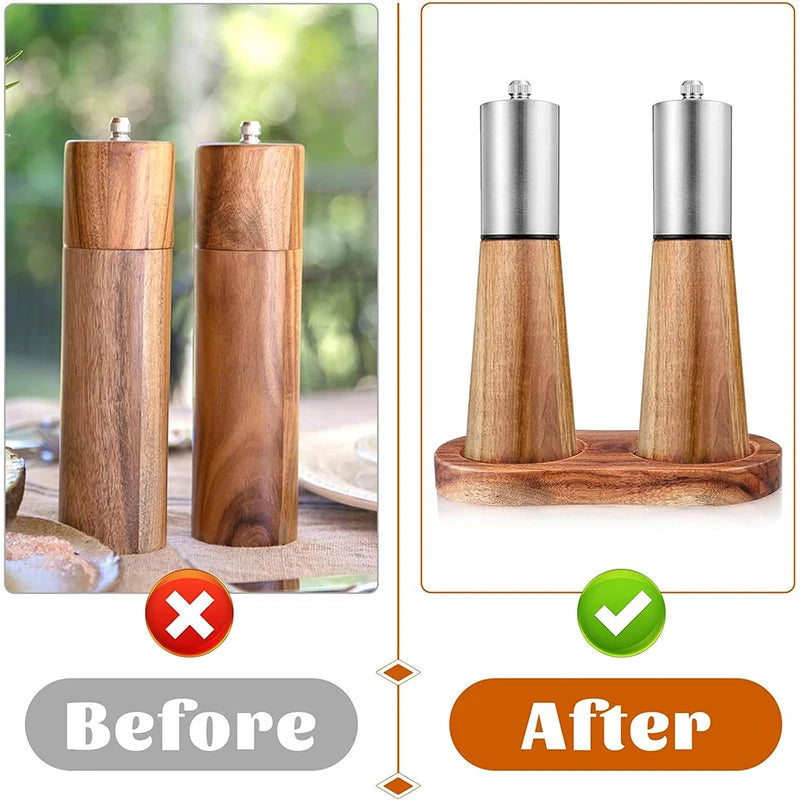 Acacia Wood Salt and Pepper Mill Tray - Kitchen Organizer & Protector