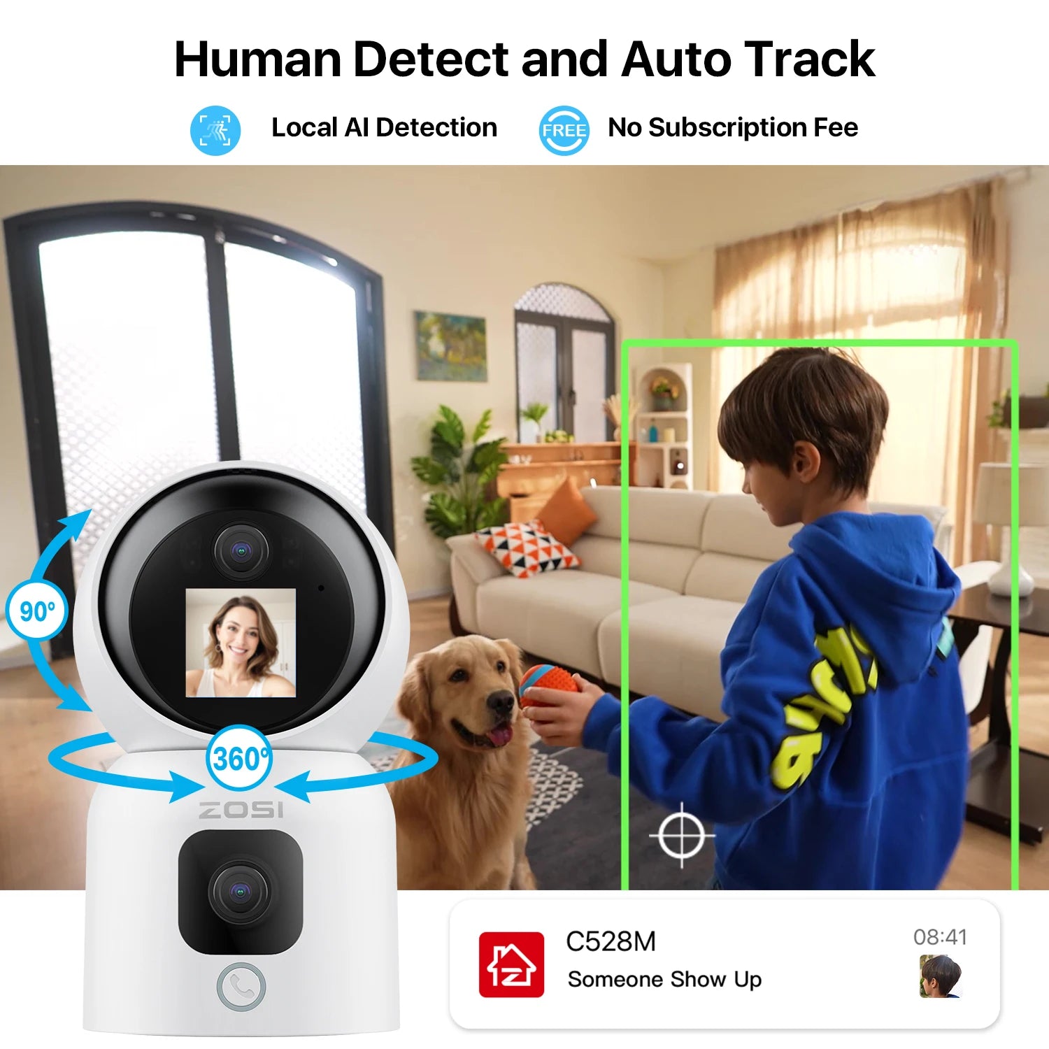 ZOSI 360° Smart Home Security Camera with Auto Tracking & Night Vision