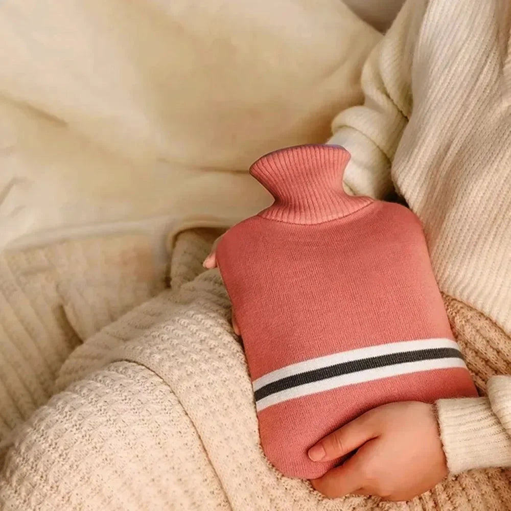 Durable Hot Water Bottle with Knitted Cover for Pain Relief - 1L/2L