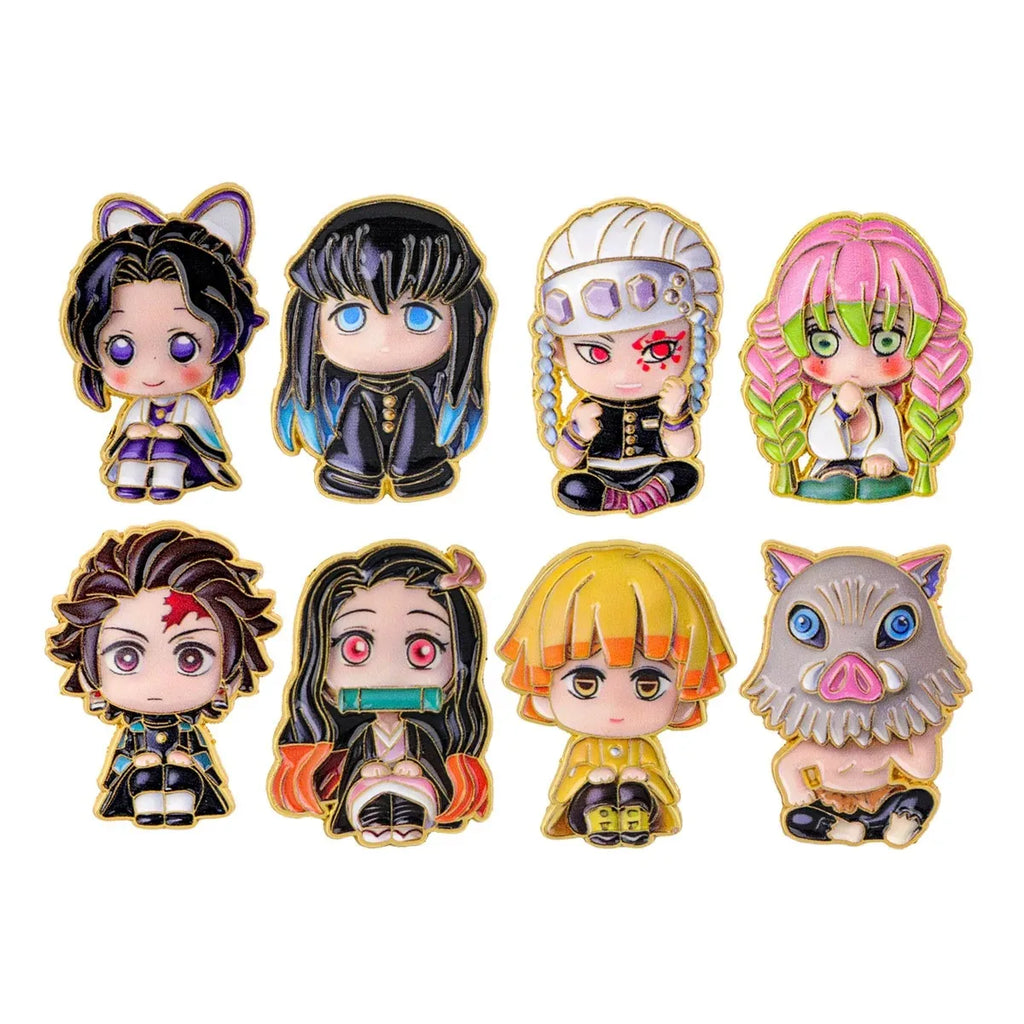 8Pcs Demon Slayer Enamel Brooch Pins for Anime Cosplay & Gift