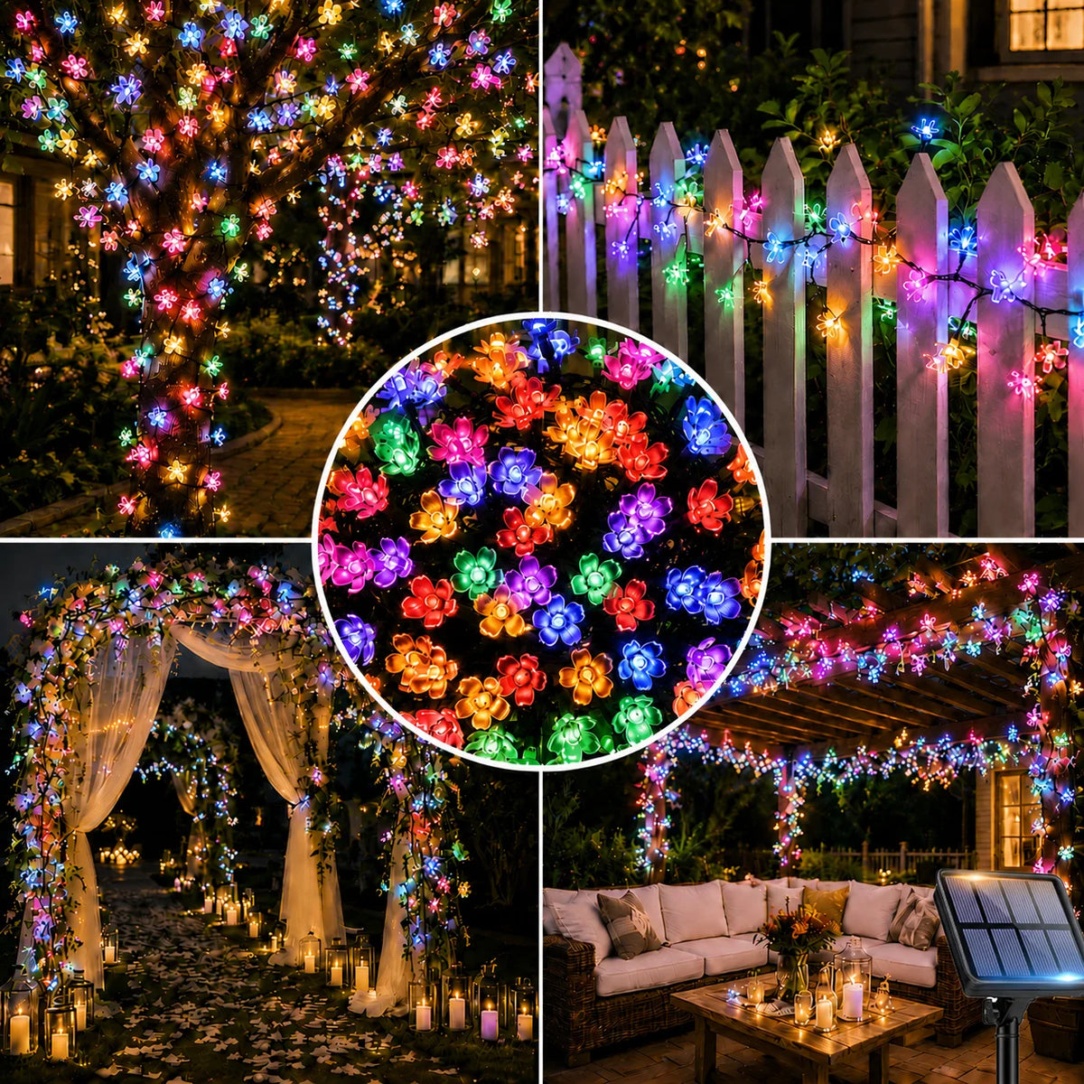 Outdoor Waterproof Solar Cherry Blossom String Lights - 8 Modes Decor