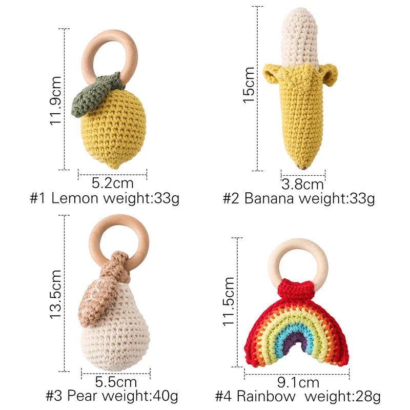 Bopoobo Baby Crochet Rattle Toy - Soft Wooden Teether & Infant Gym